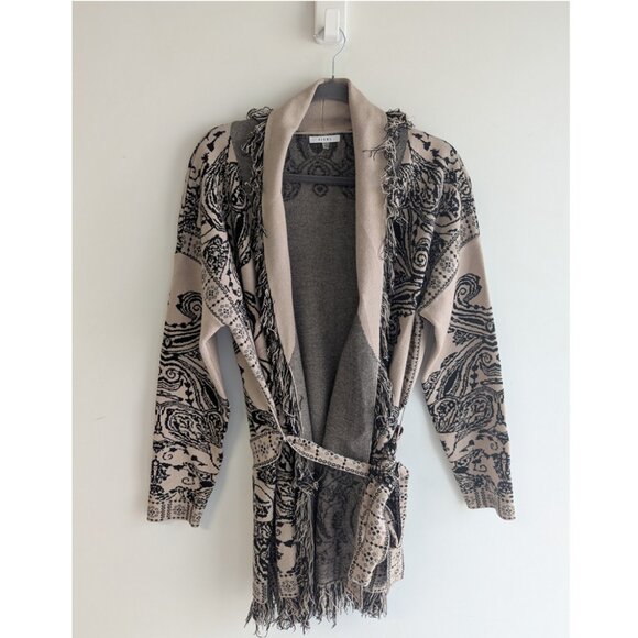 Sioni Paisley Jaquard Fringe Shawl Knit Sweater Cardigan - Picture 2 of 9